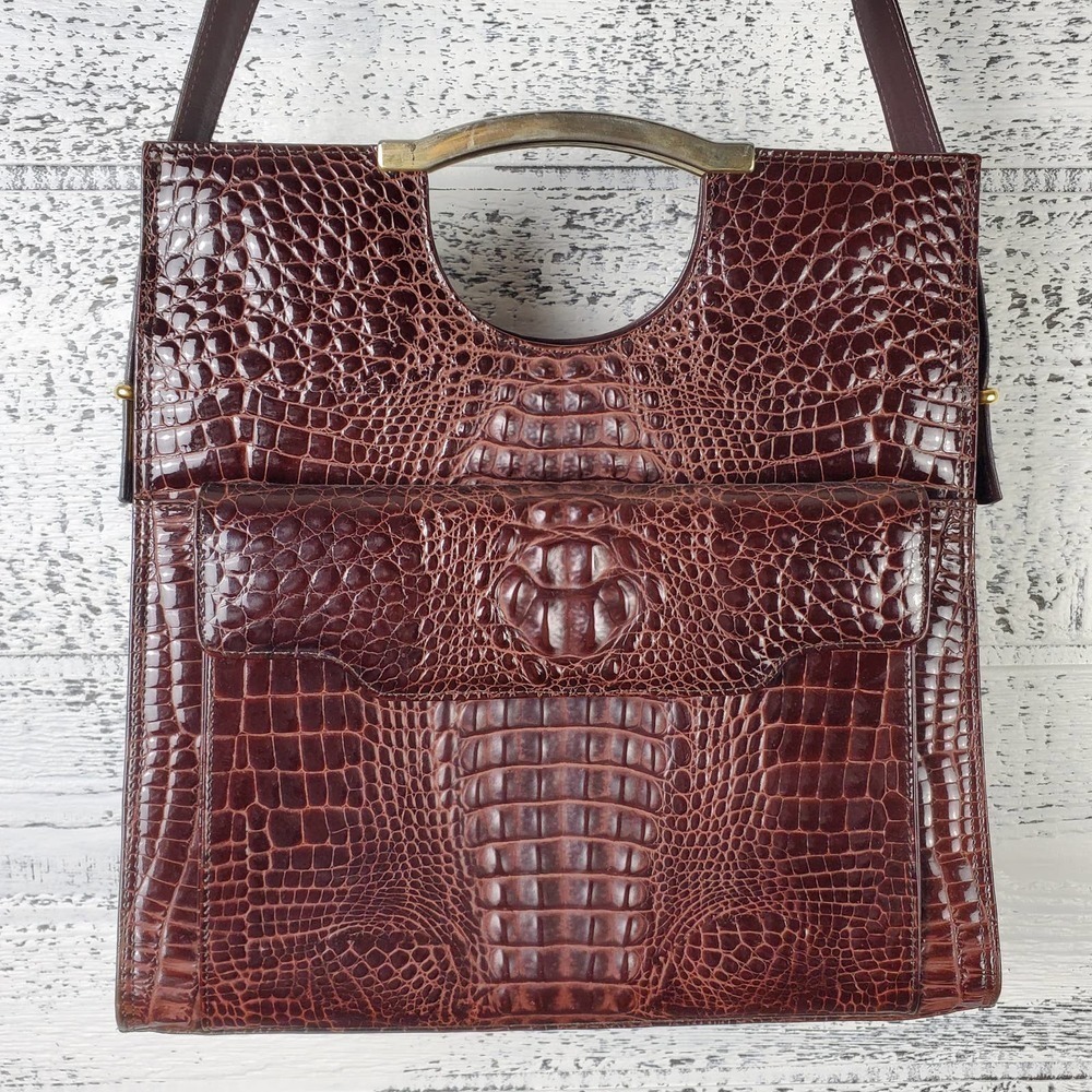 Italian Women Purse Ligator Piero Agustis Leather Tote Shoulder Bag 12" Tall - Picture 2 of 12